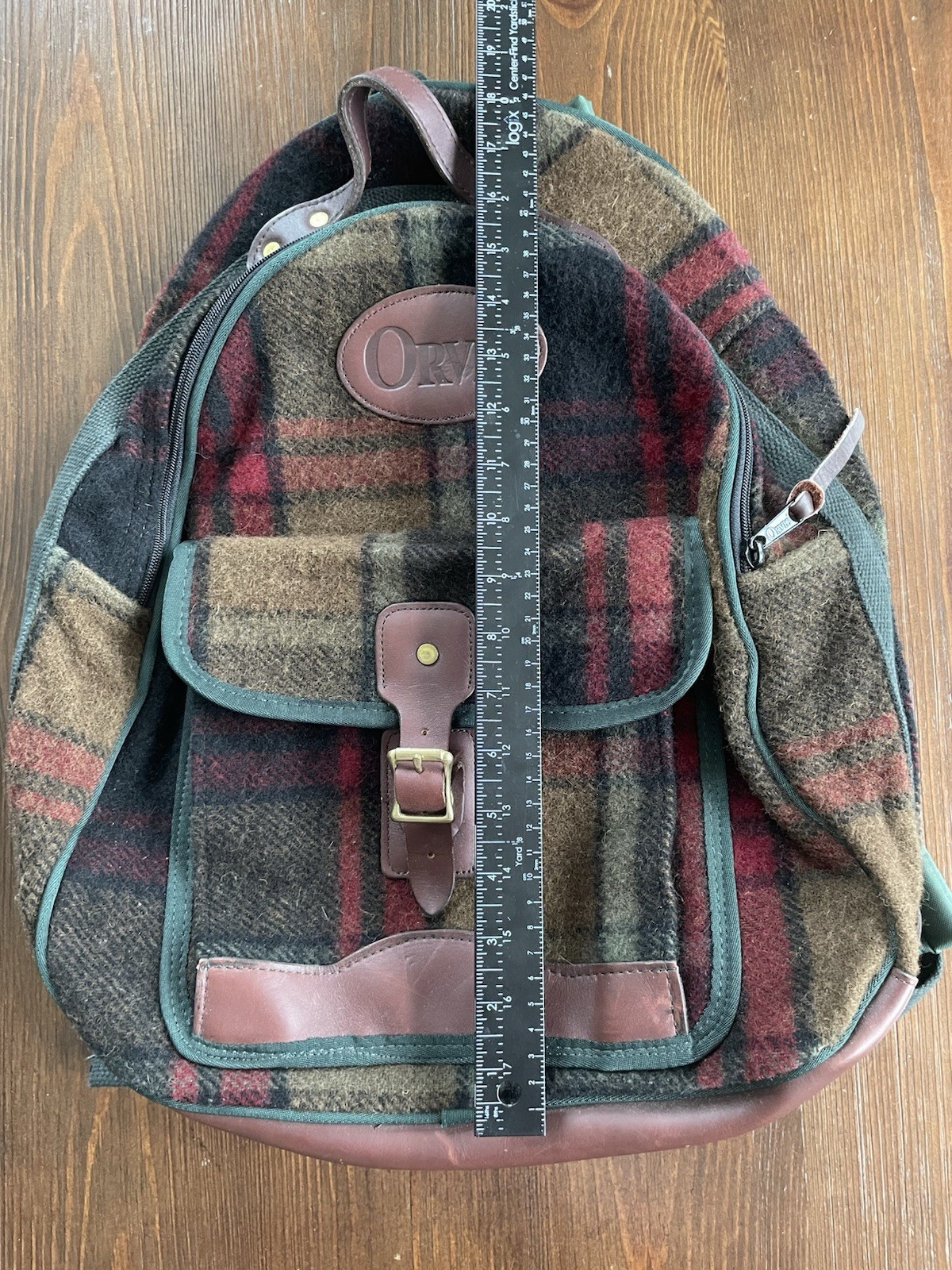 Vintage Orvis Backpack Plaid / Multicolor Brown Leather Made In USA Euc Rare 90s