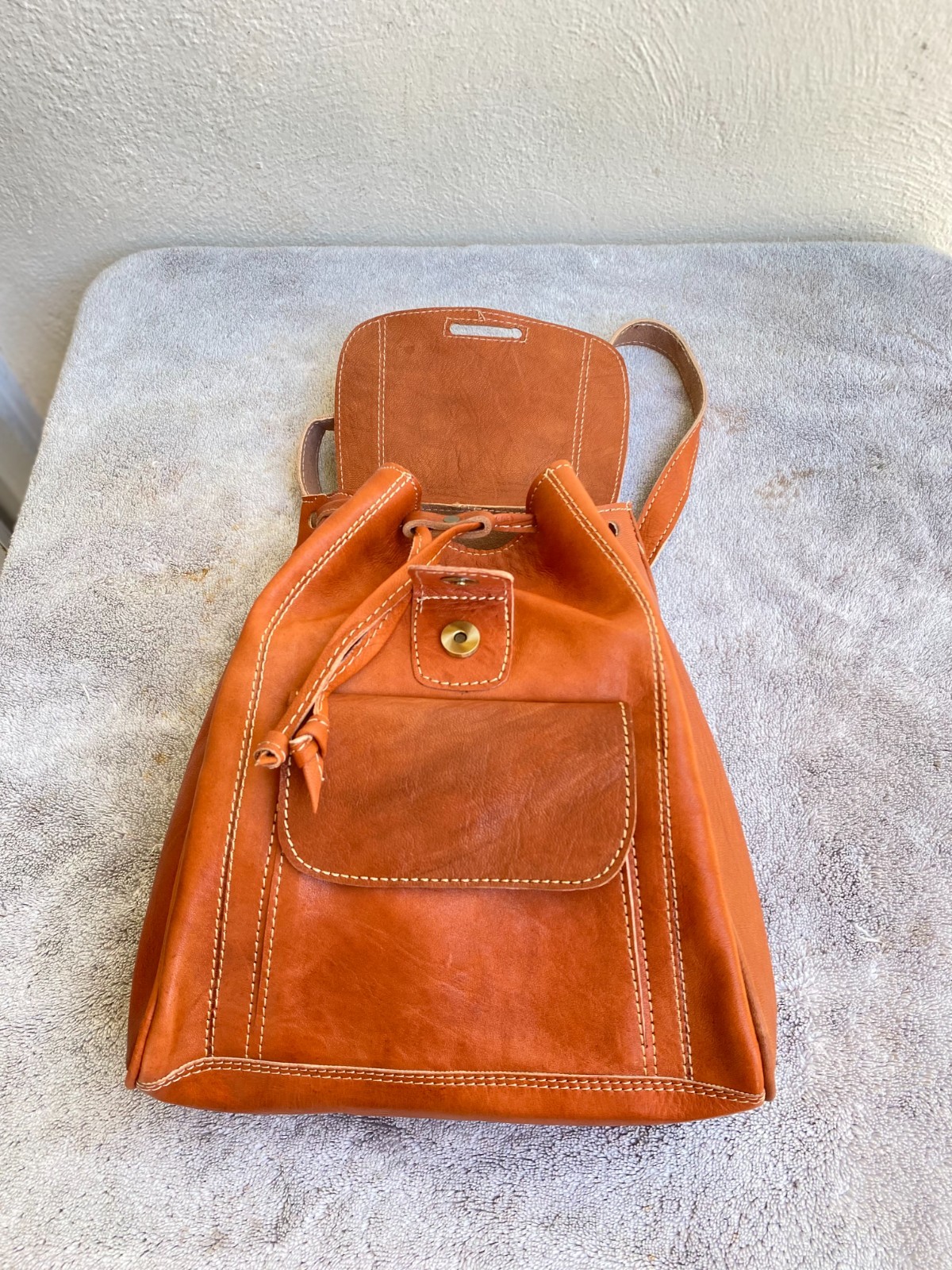 Cognac Leather Backpack Handmade Morocco Artisan Zip Genuine Leather