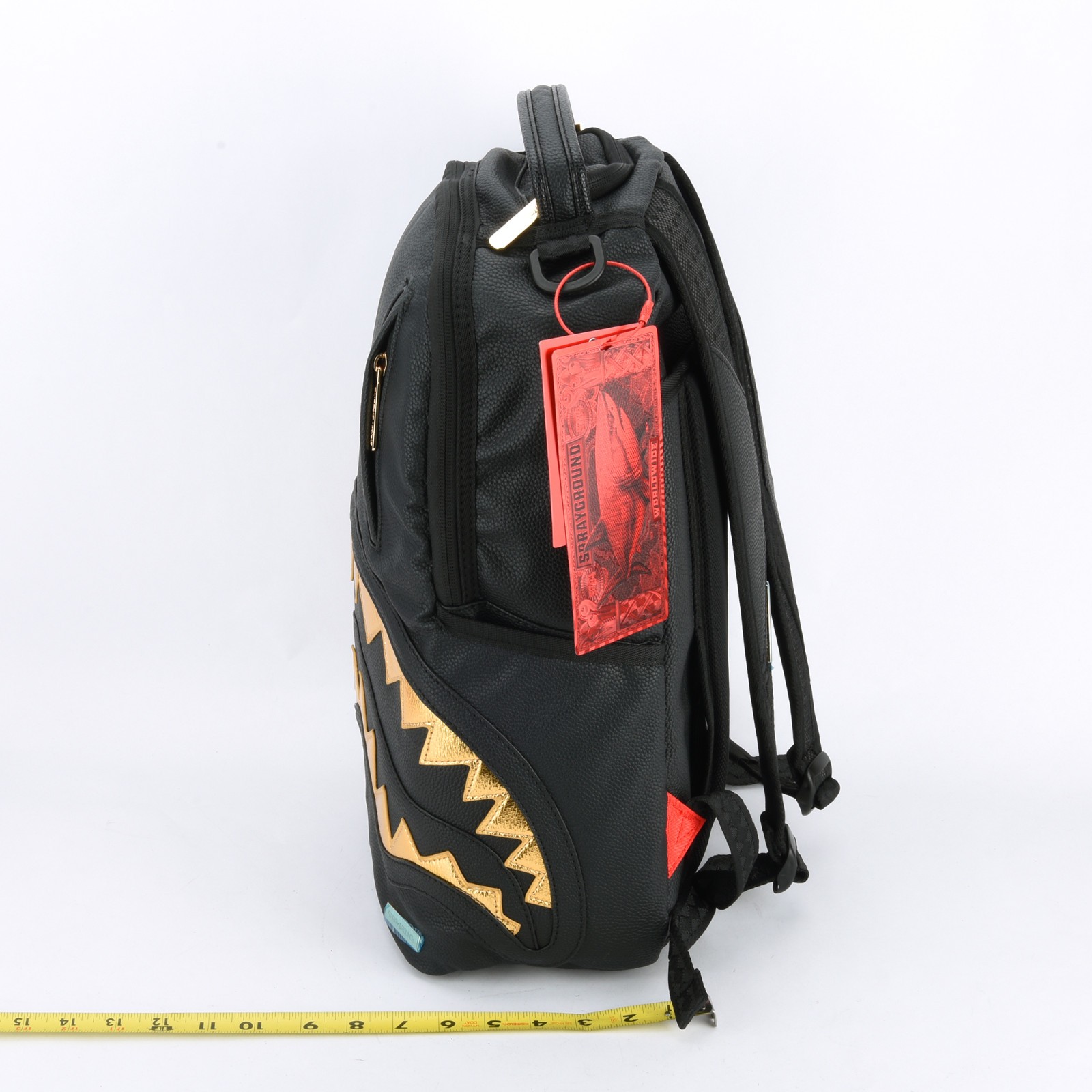 Sprayground Shark Central Gold DLXSV Leather Bag zipper Backpack Unisex Black