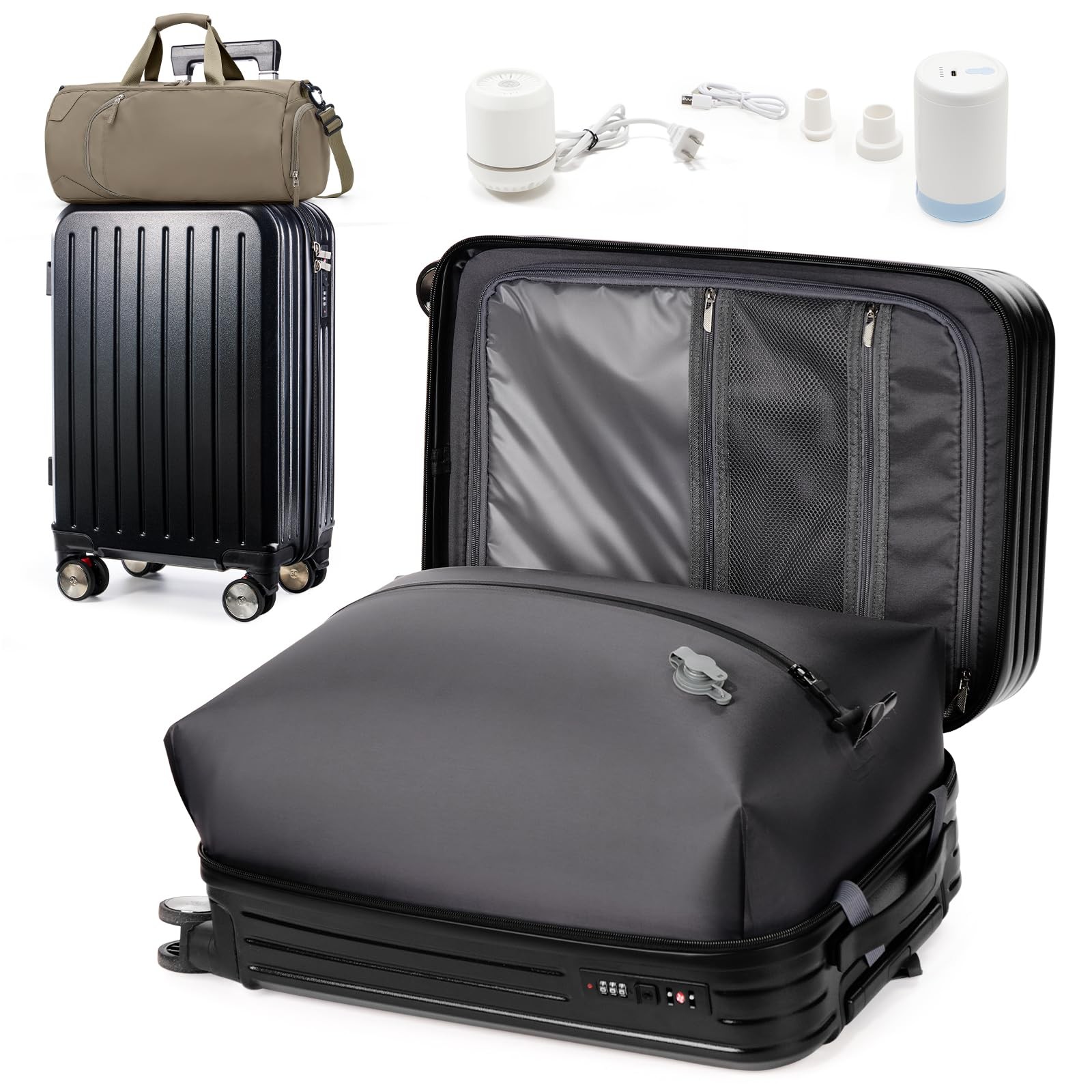 Carry On Luggage 22x14x9 Airline Approved With Vacuum Compression/Pump,20″ Lu…