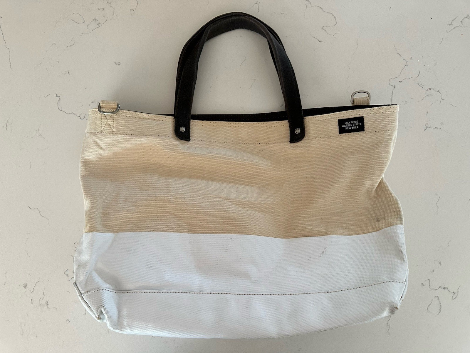 Jack Spade Warren Street Shark Canvas Tote Bag Cream White New York With Strap