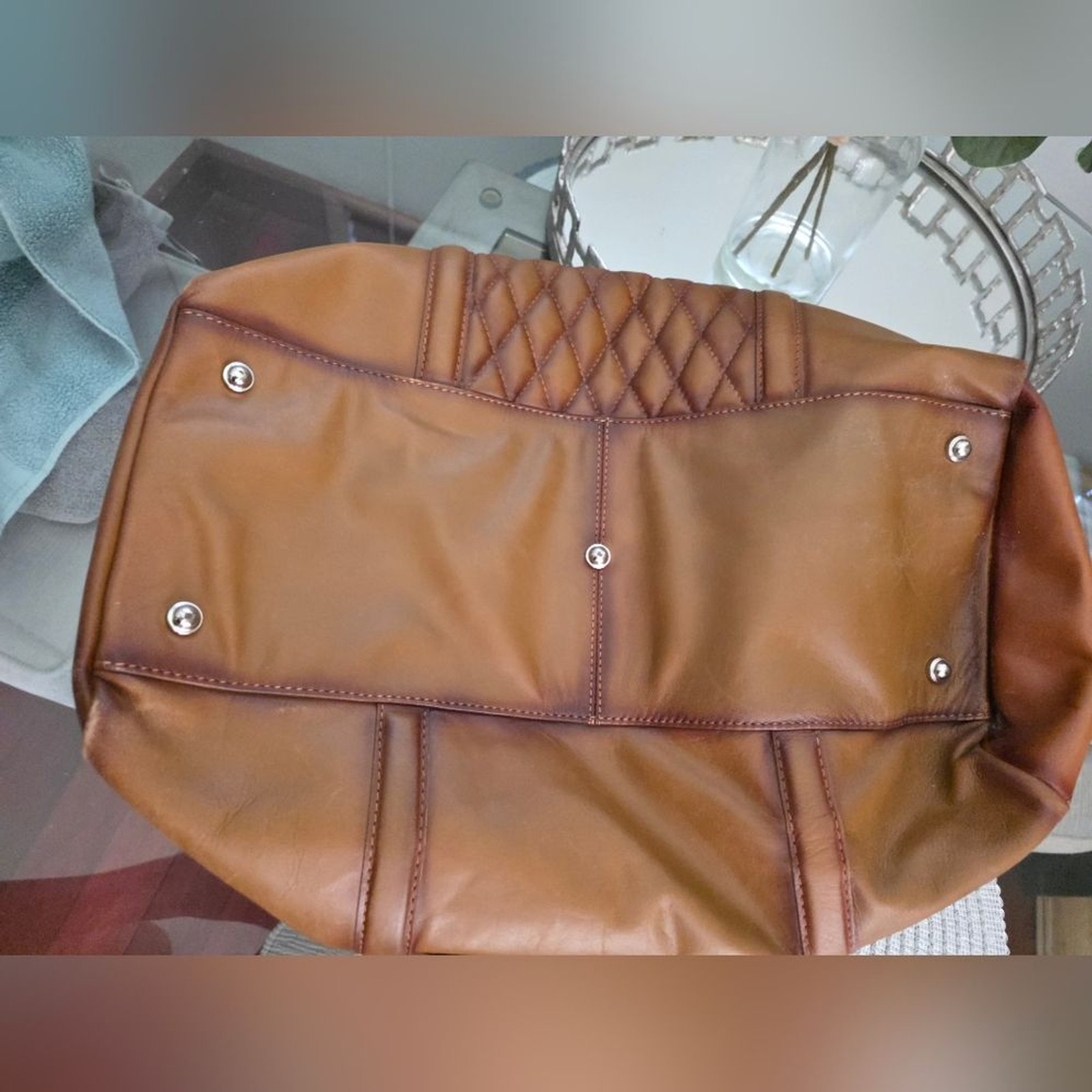 New Wilsons Leather New Orleans Duffel Tan Weekender Diamond Quilted Pattern