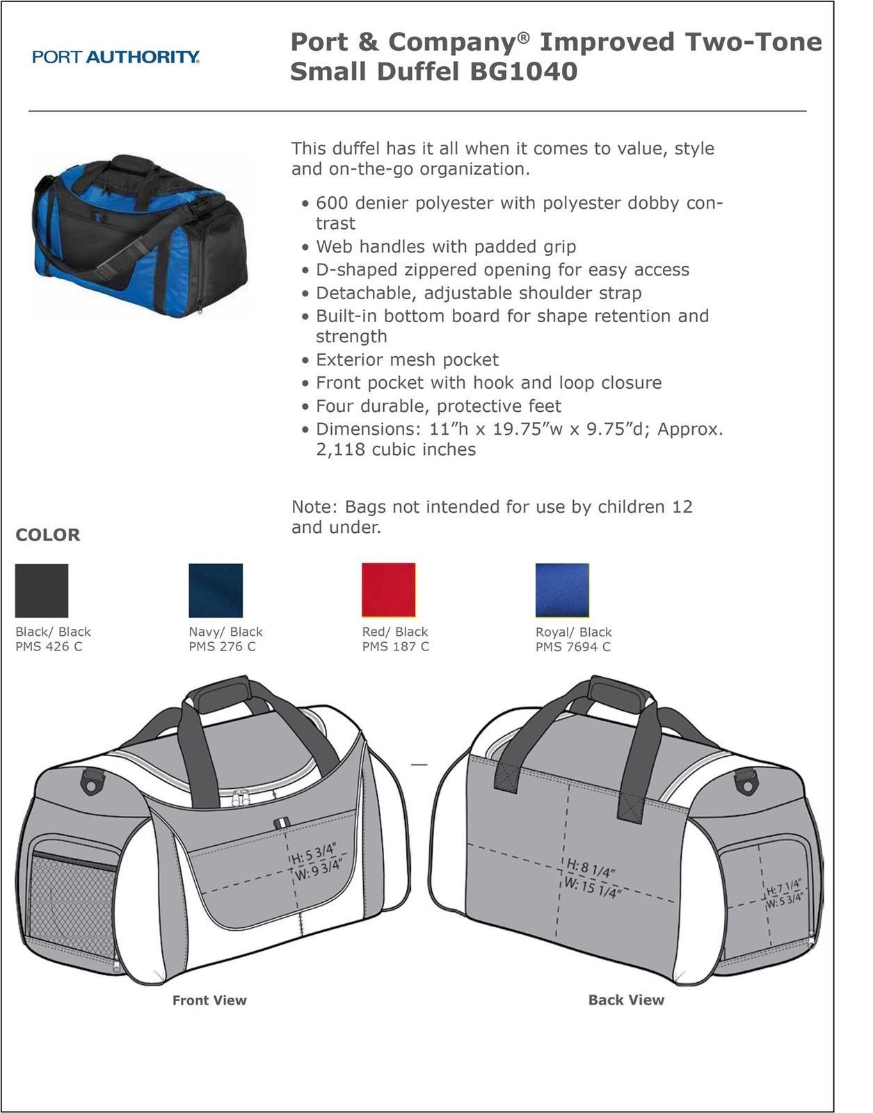 Port Authority – Small Two-Tone Duffel BG1040