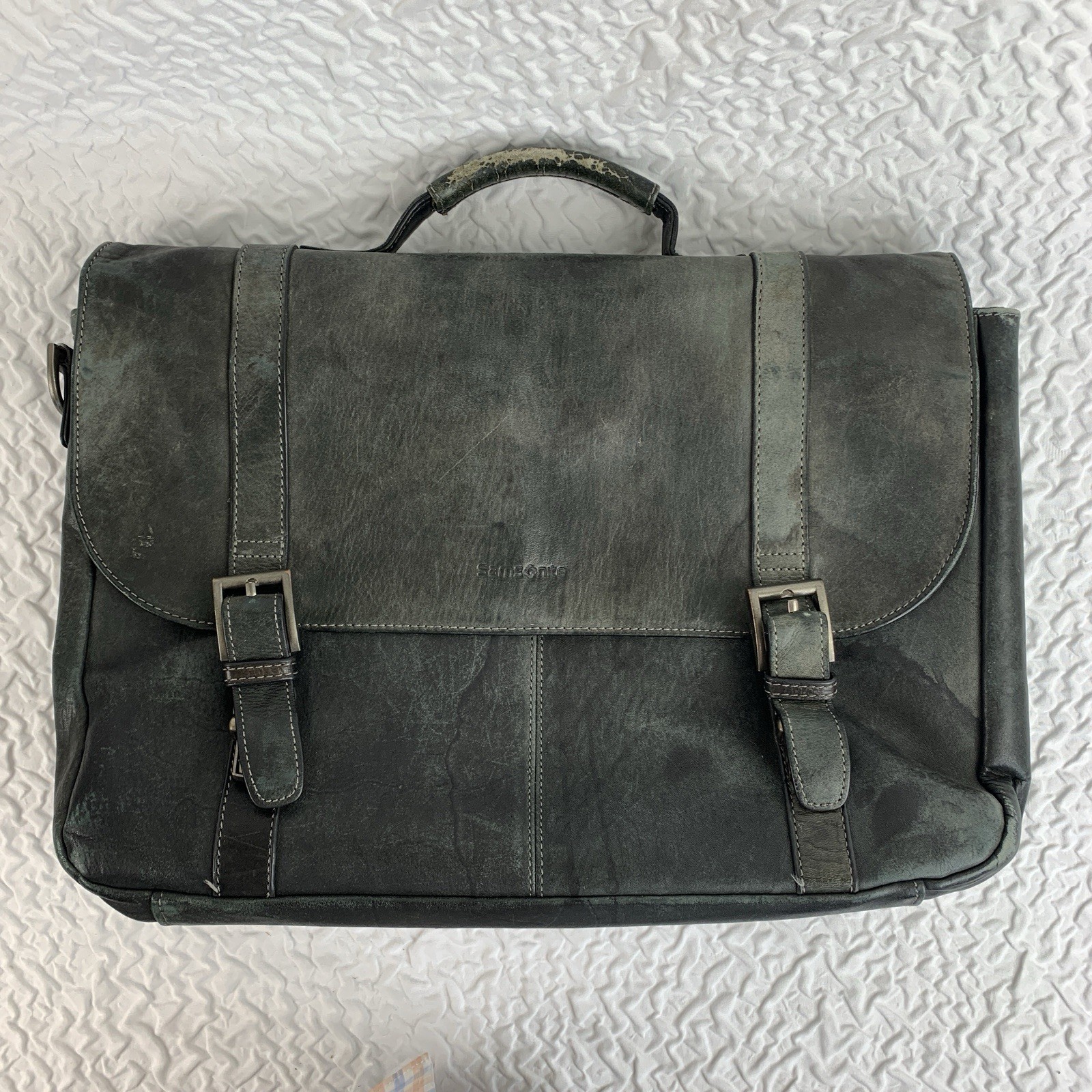 Samsonite Leather Flap-Over Messenger Bag Briefcase Laptop Case Dark Teal
