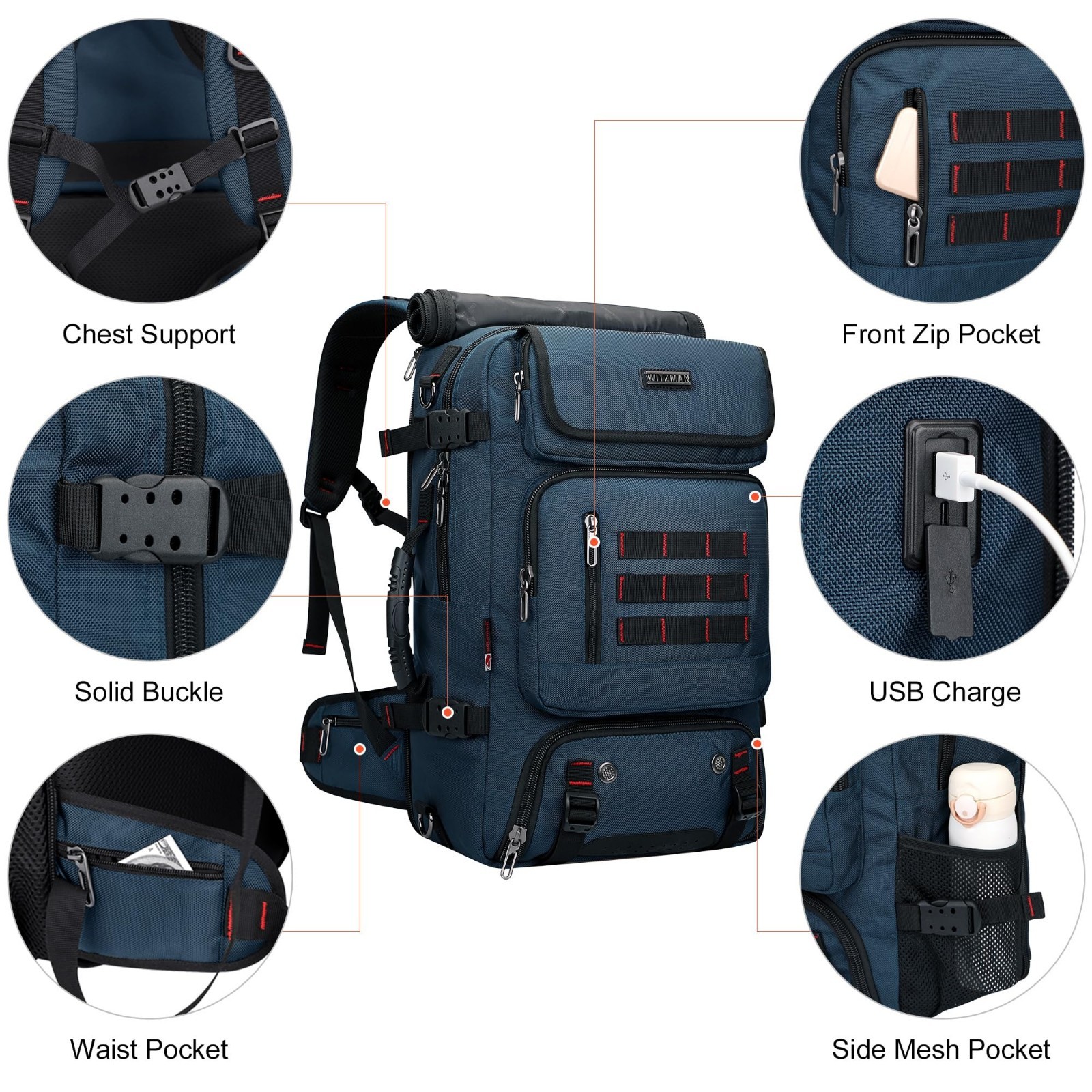 Travel Backpack for Men – Airline Approved, Fits 16″ Laptop, USB Charging, Duffl