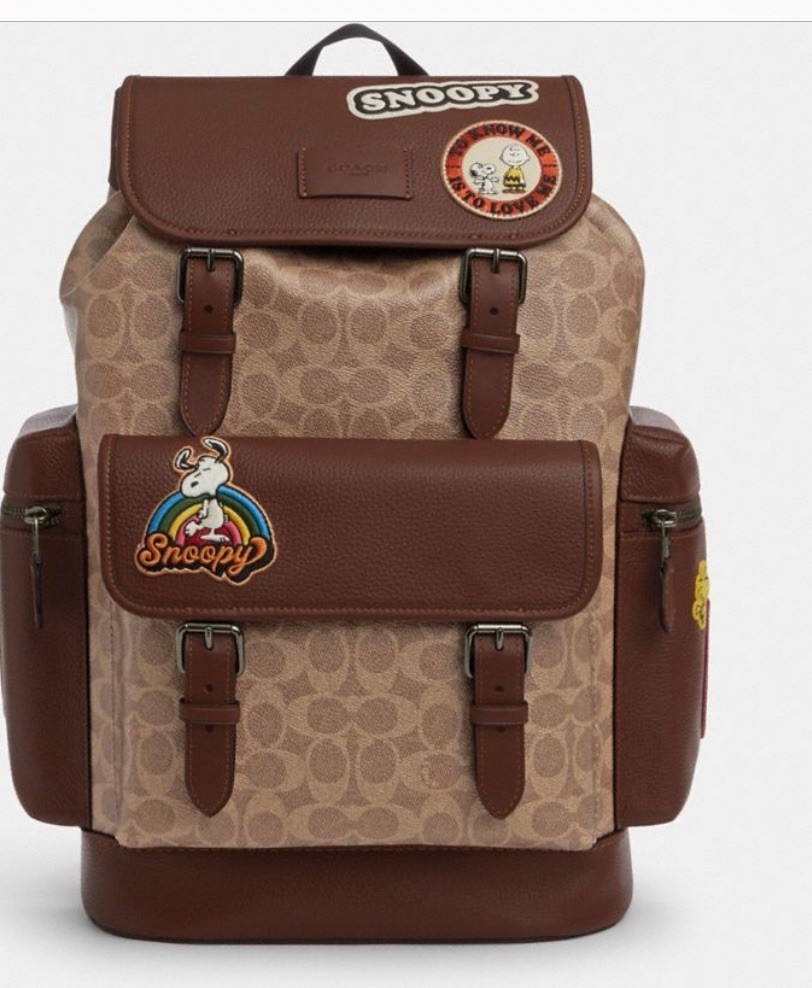 NWT Coach Sprint Backpack In Signature Pebble Leather With Snoopy Patch