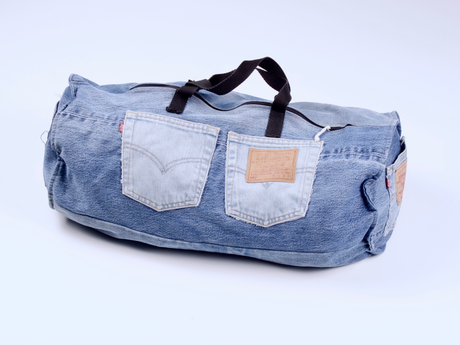 LEVI’S 501 Vintage Hand Made Custom Blue Denim Jeans Duffle Bag Pockets