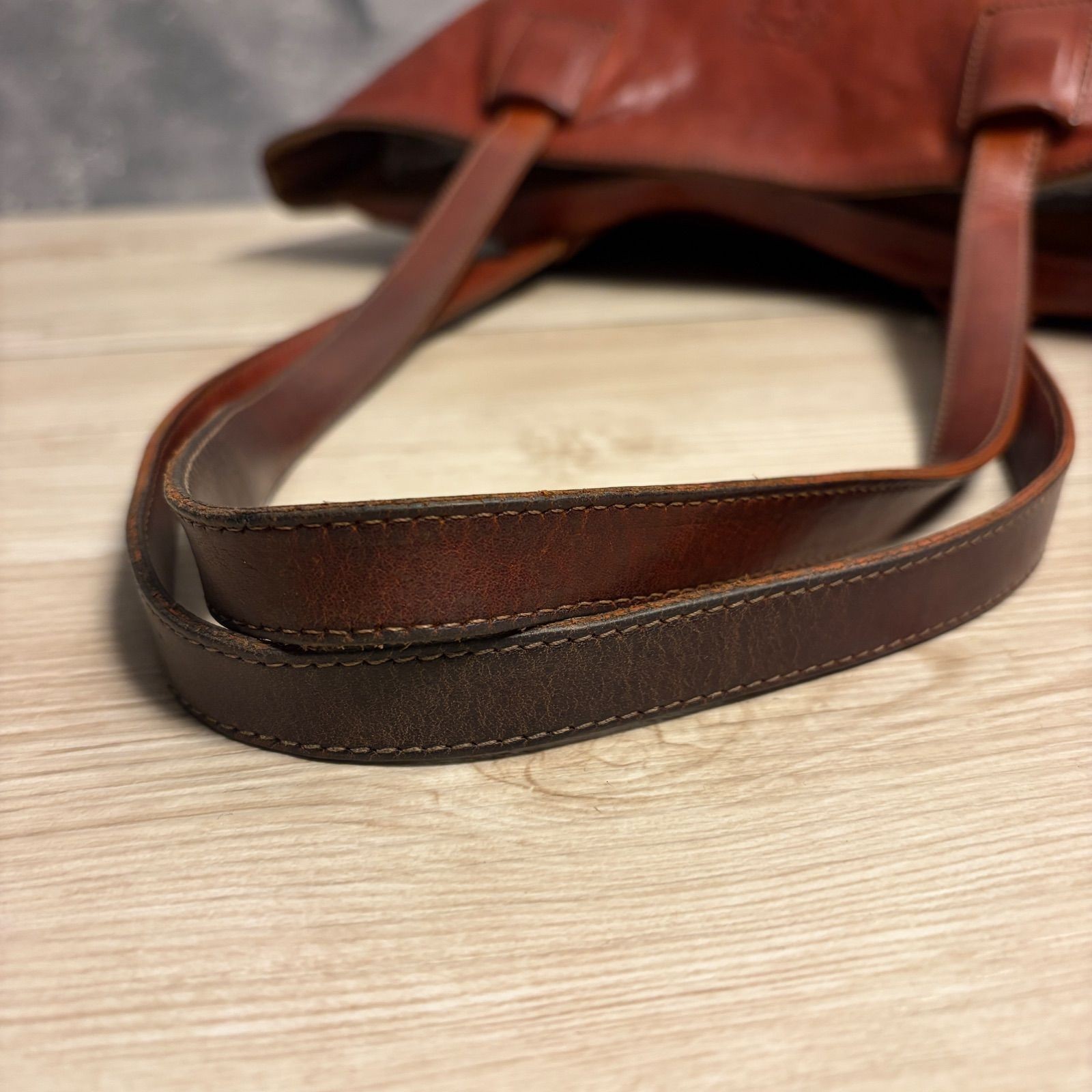 IL BISONTE Leather Tote Bag Brown Genuine Leather Shoulder Bag 26×28cm