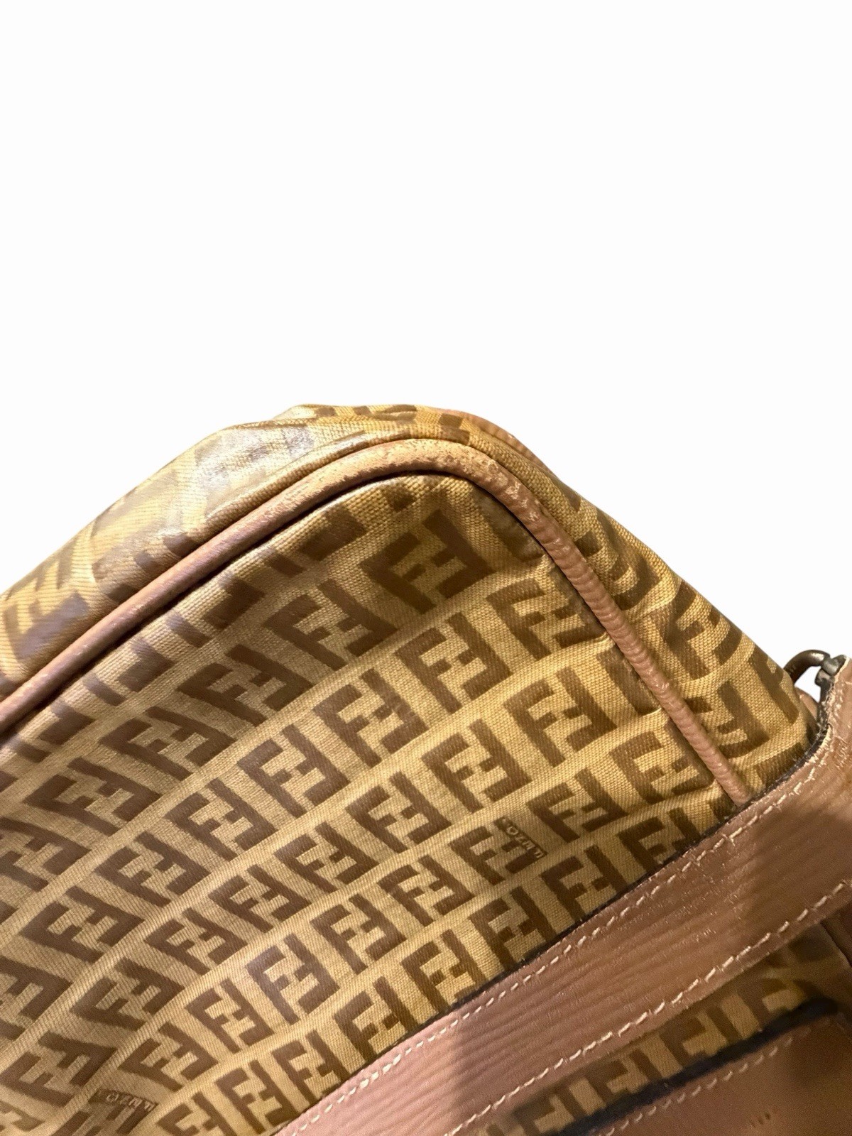 FENDI Logo Zucca Pattern Shoulder Bag Coating Canvas Leather Brown