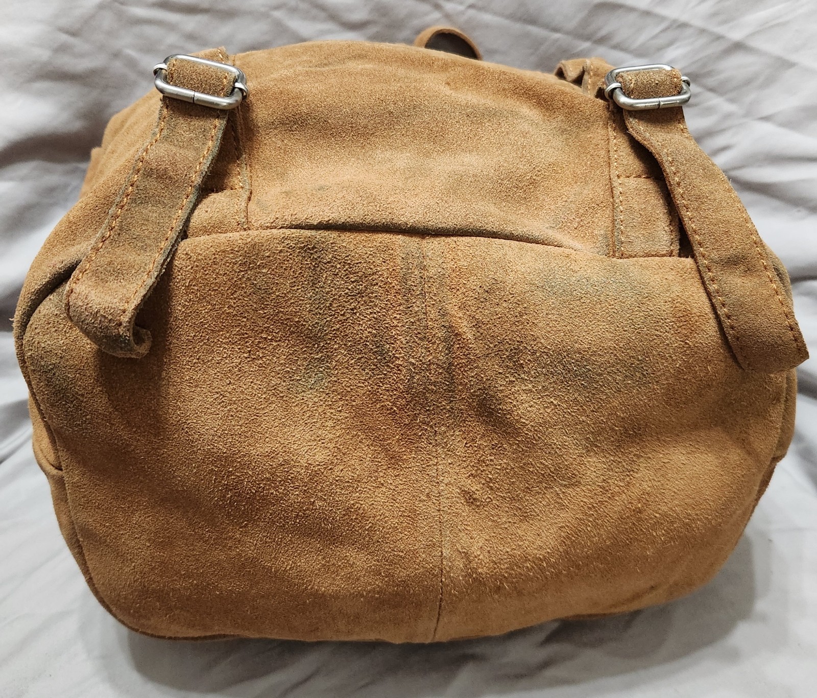 Zara Trafaluc Tan Suede Leather Backpack Rucksack Bag Cotton Linen Lined Boho
