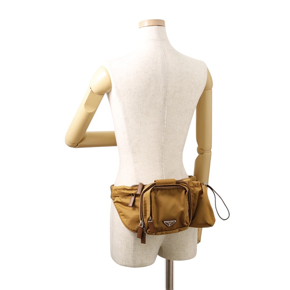 PRADA Logo Crossbody Bag Nylon Brown VA0056