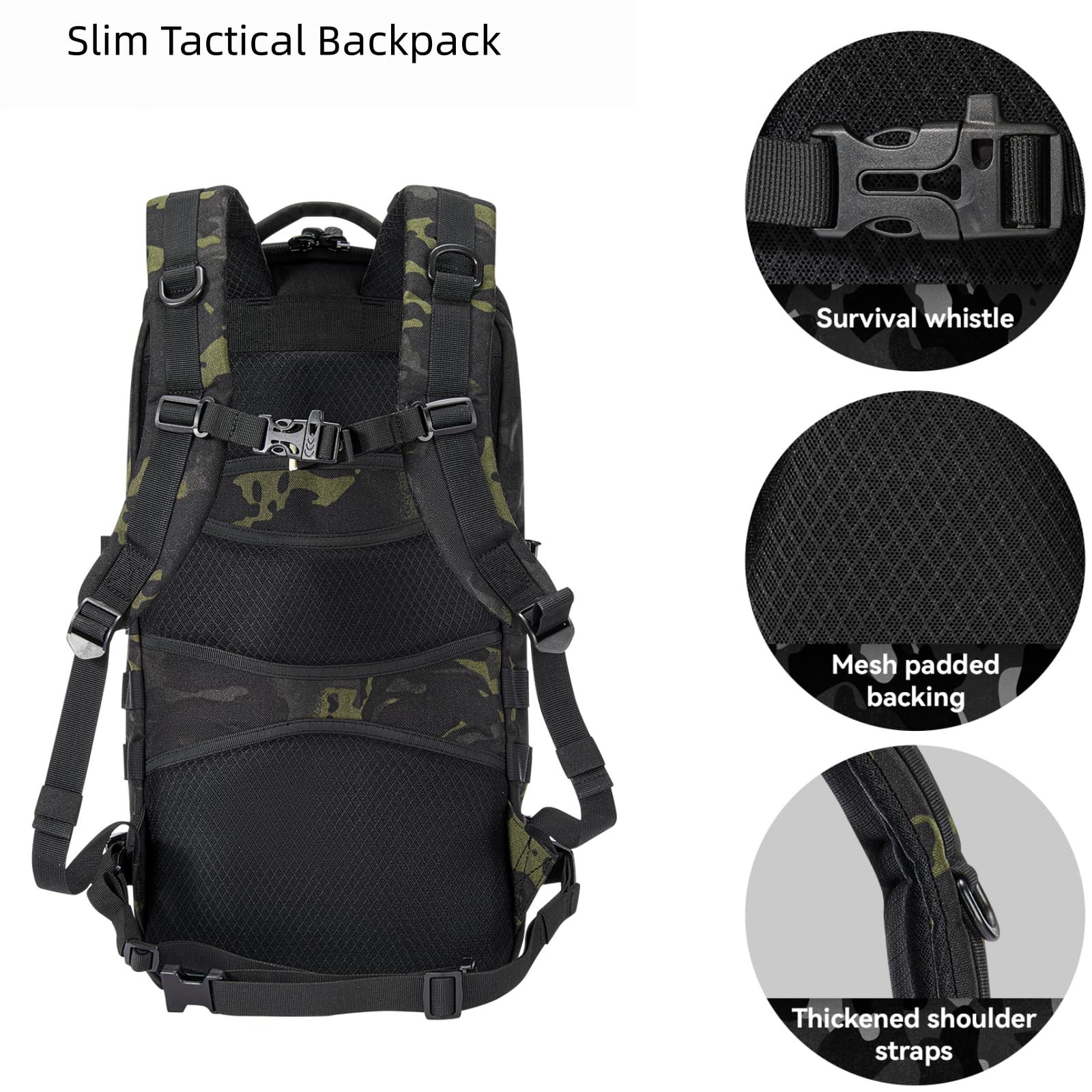 20L 1050D Urban Tactical Laptop Backpack, 13 Inch, Black Camo