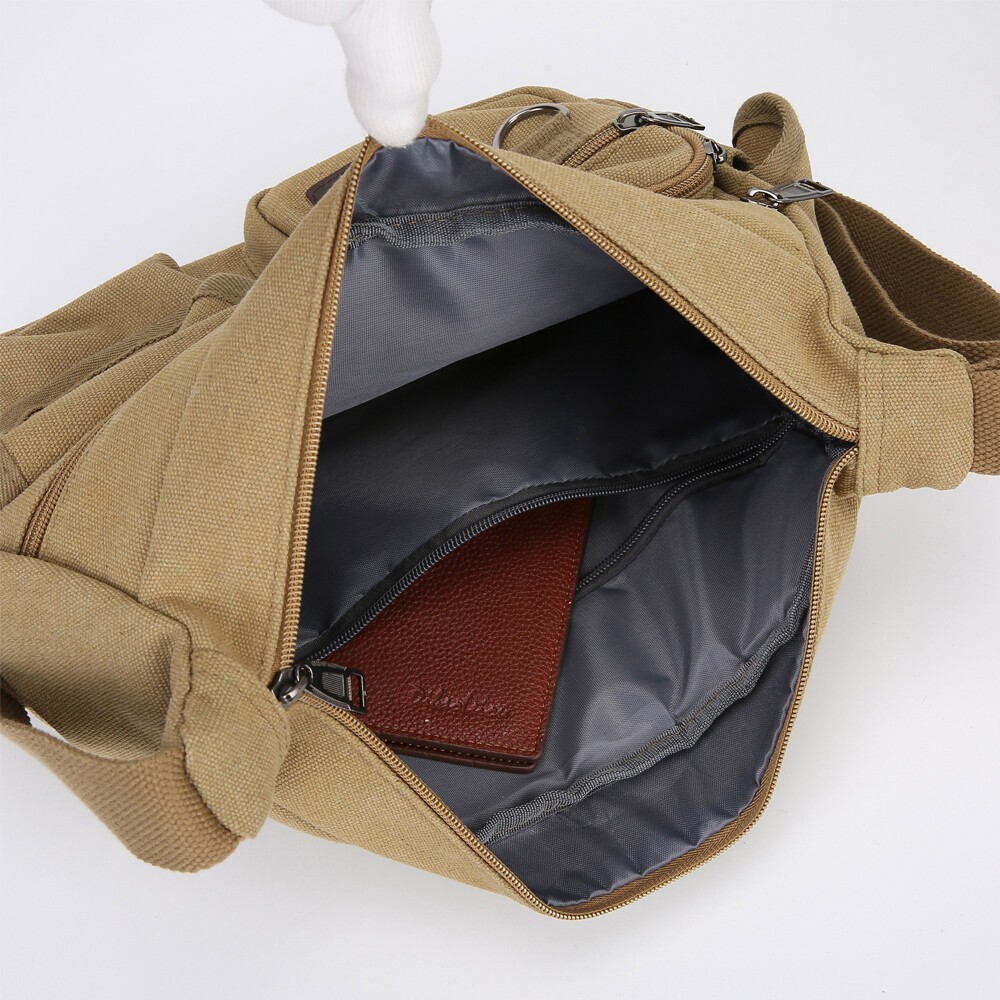 Men’s Canvas Crossbody Bag Multi-Pocket Casual Shoulder Bag for Work Travel