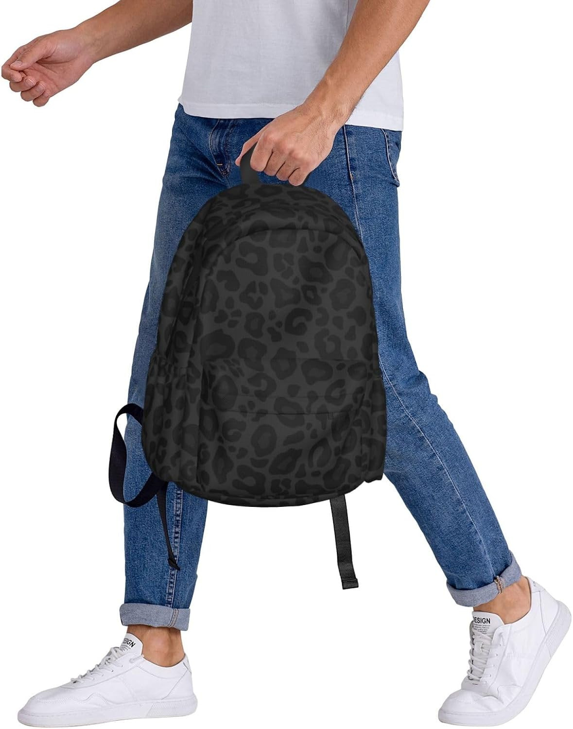 Black Leopard Print Laptop Backpack for Men Women, Cheetah Lightweight Daypack B