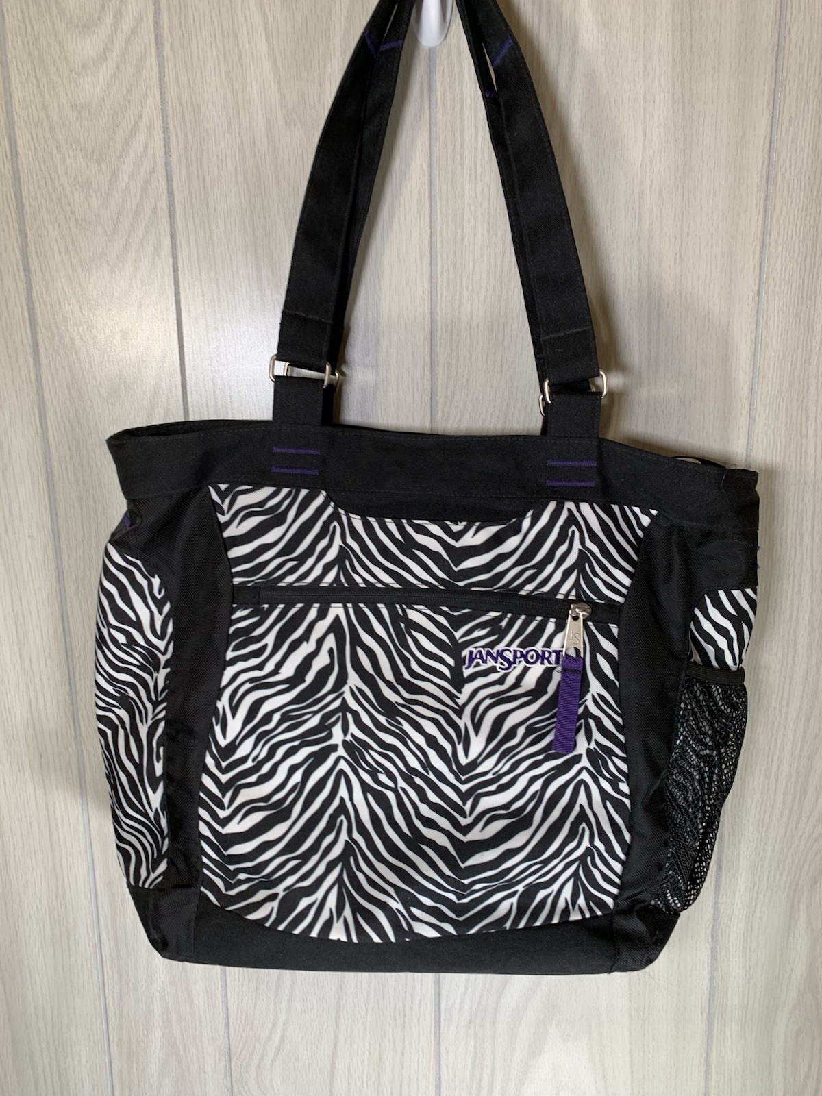 JANSPORT Zebra Print Messenger Bag Laptop Beach Purple Lining School Work TNB5