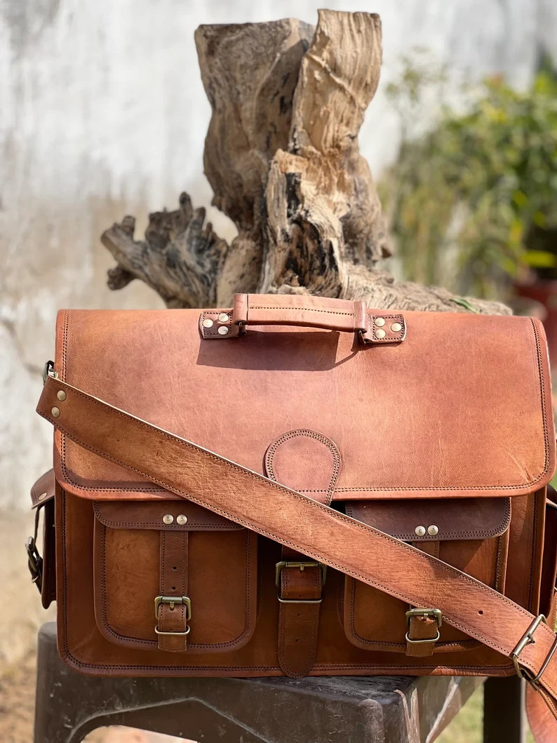 Men’s Classic Leather Executive Briefcase Handmade Vintage Laptop Messenger Bag