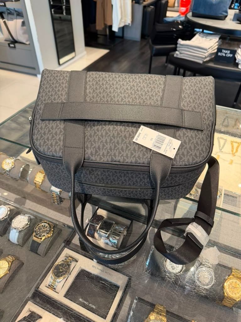 Michael Kors Pacey Men Medium Logo Pocket Bowling Bag Crossbody Handbag Black