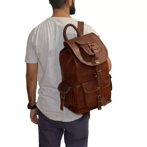 17″ New Large Genuine Leather Backpack Rucksack Travel Bag For Men’s and Women’s