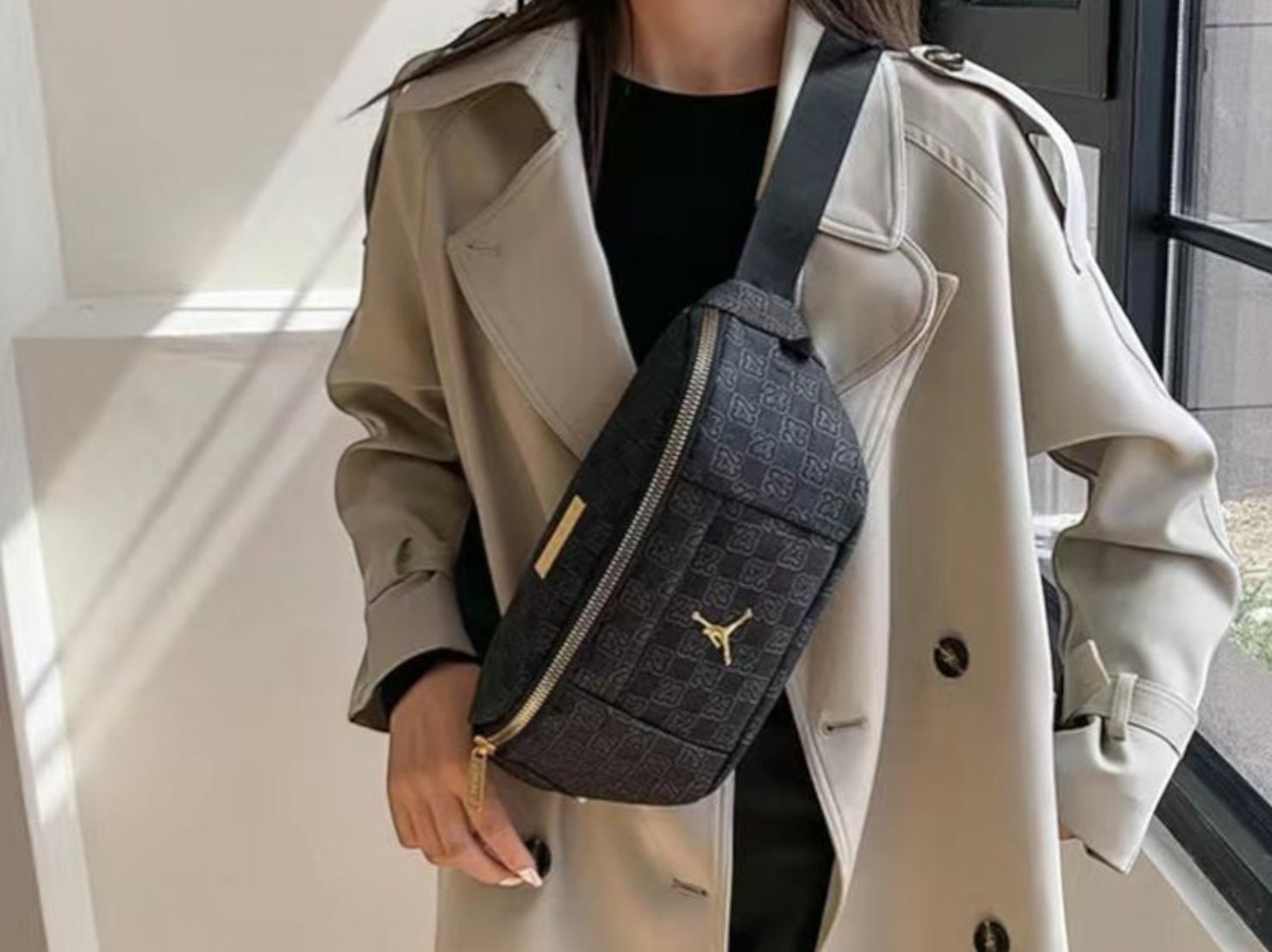Jordan Monogram Waist Bag (GRAY Crossbody Zipped, Adjustable Strap