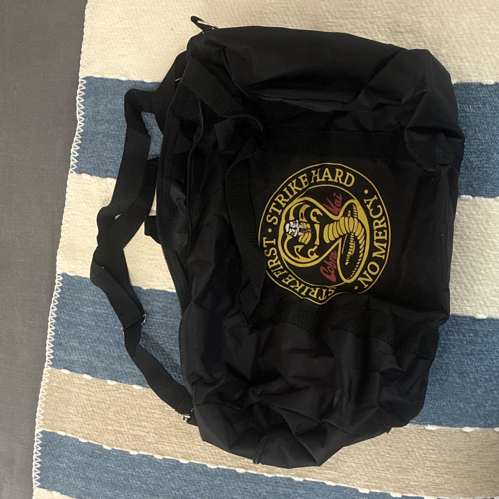 Cobra Kai No Mercy Black Duffle Bag, Zip Closure, Adjustable Shoulder Strap