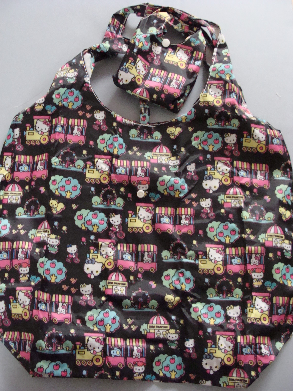 Eco Friendly Nylon Tote Shopping w/pouch Bags black cat apple