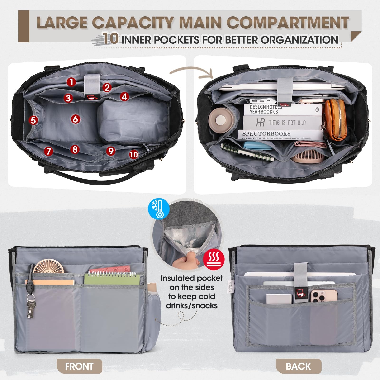 Teacher Tote Bag Insulated Lunch Compartment 15.6 Inch Laptop Women Nurse