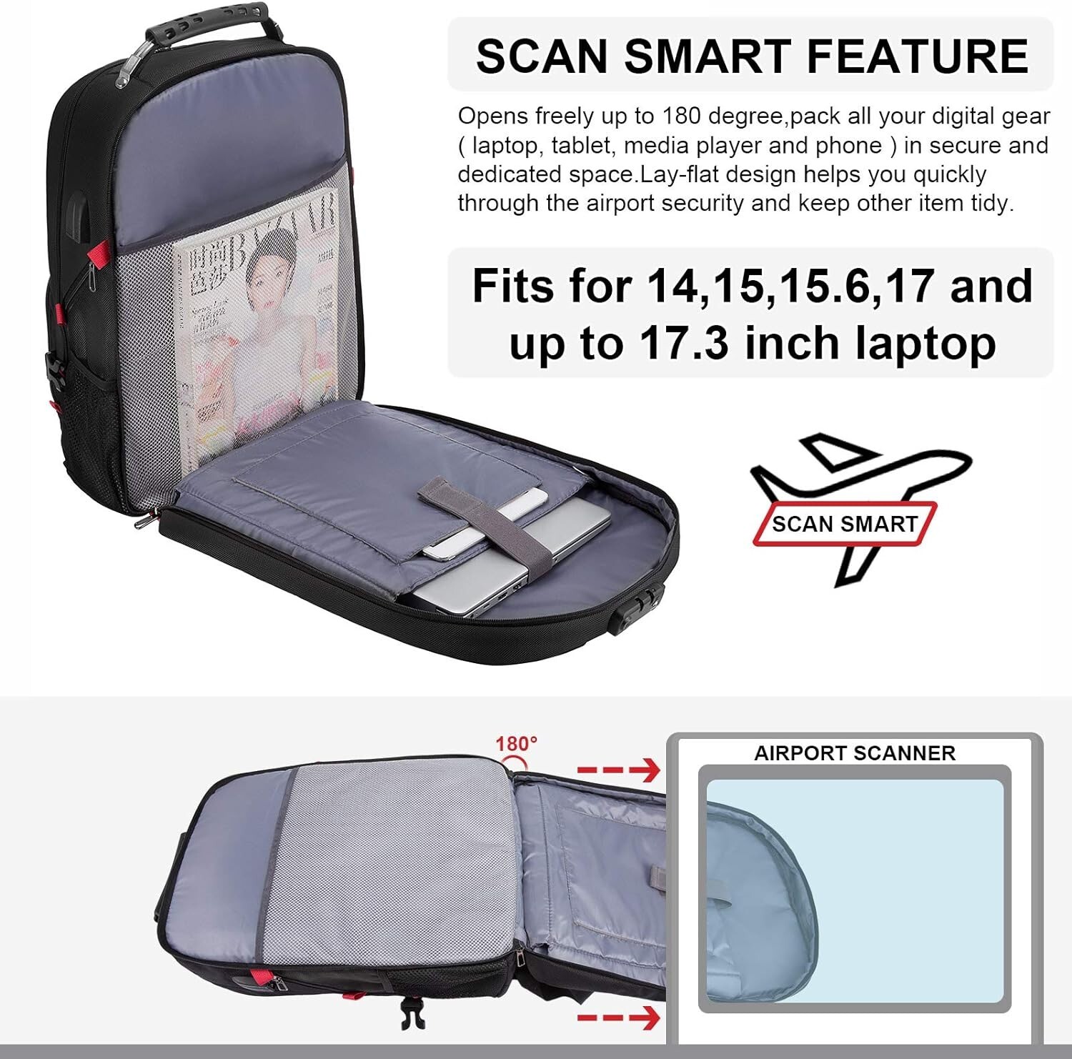 Large Capacity Travel Laptop Backpack – Anti Theft Design with Lock & USB Port