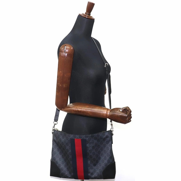 Gucci GG Supreme Canvas Messenger Bag Black Gray Web Stripe Shoulder Clutch