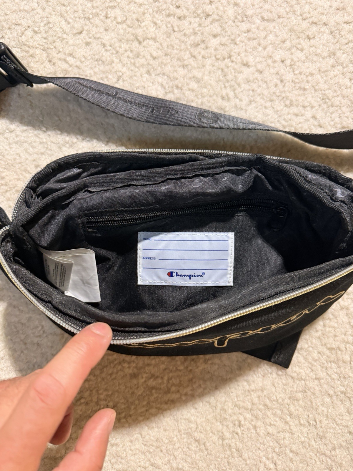 Champion Black Waist Bag Fanny Pack Crossbody Embroidered Logo Adjustable