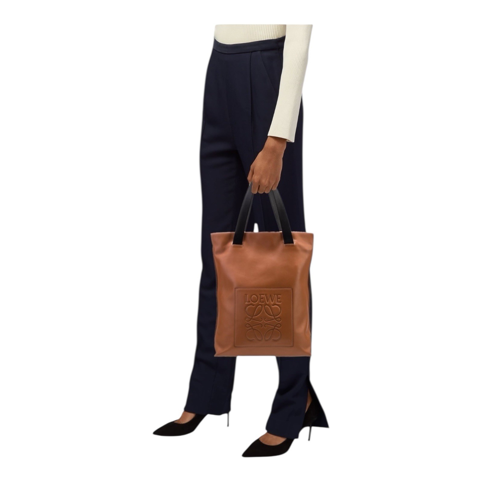 Used Loewe Logo Leather Shopper Bag Tote Unisex