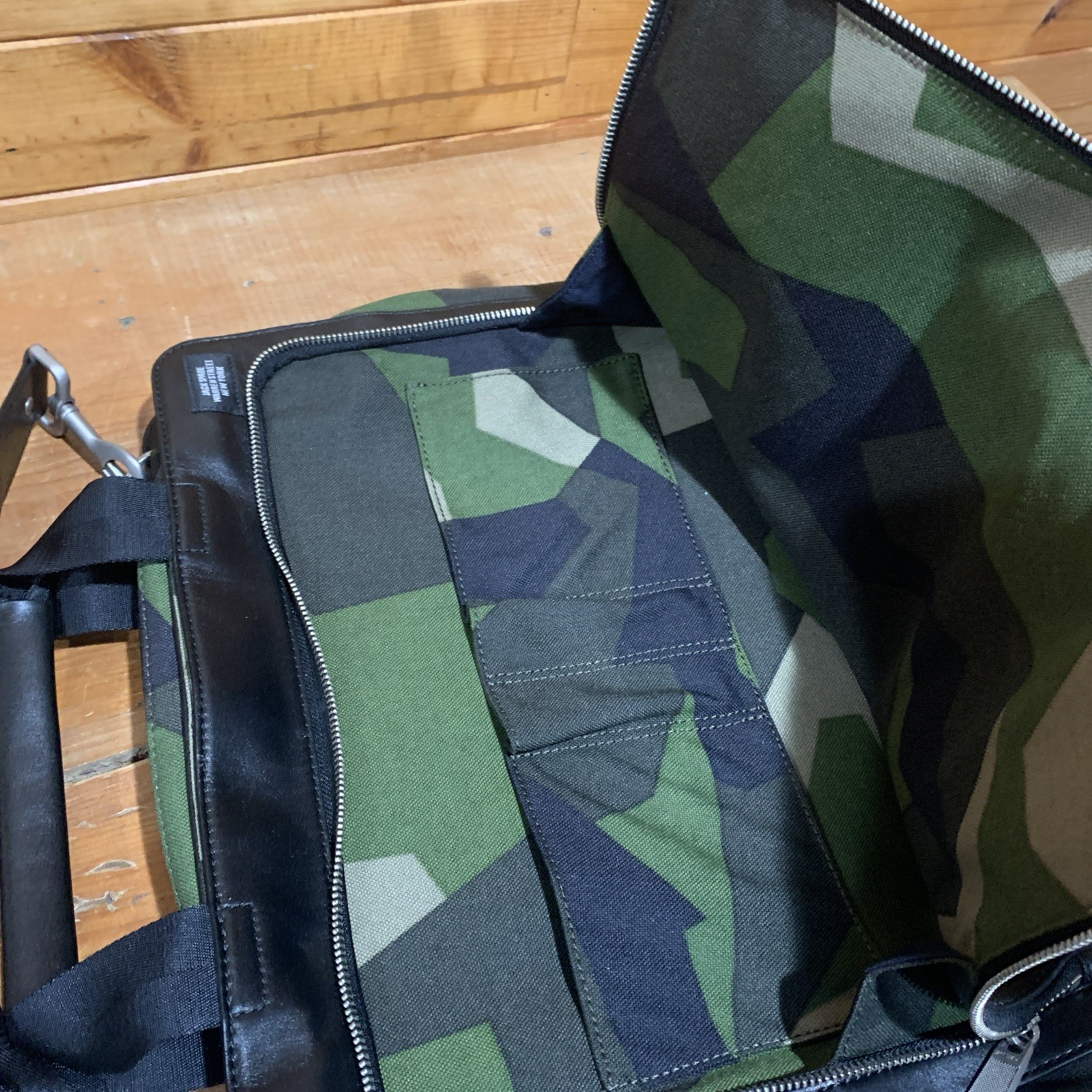 Jack Spade Camo & Leather Split Brief Briefcase