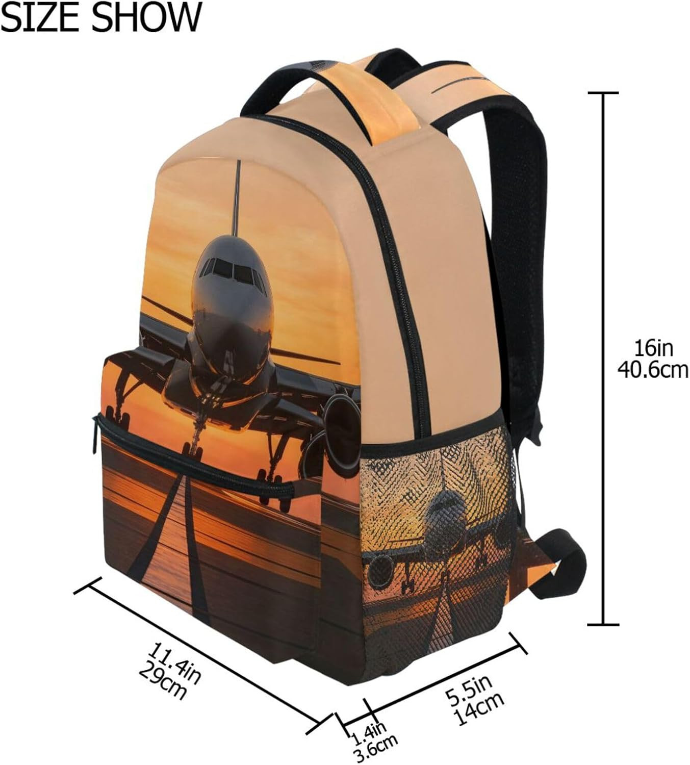Airplane Sunset Aircraft Backpack 3Rd 4Th 5Th Grade School Bookbags Travel Lapto
