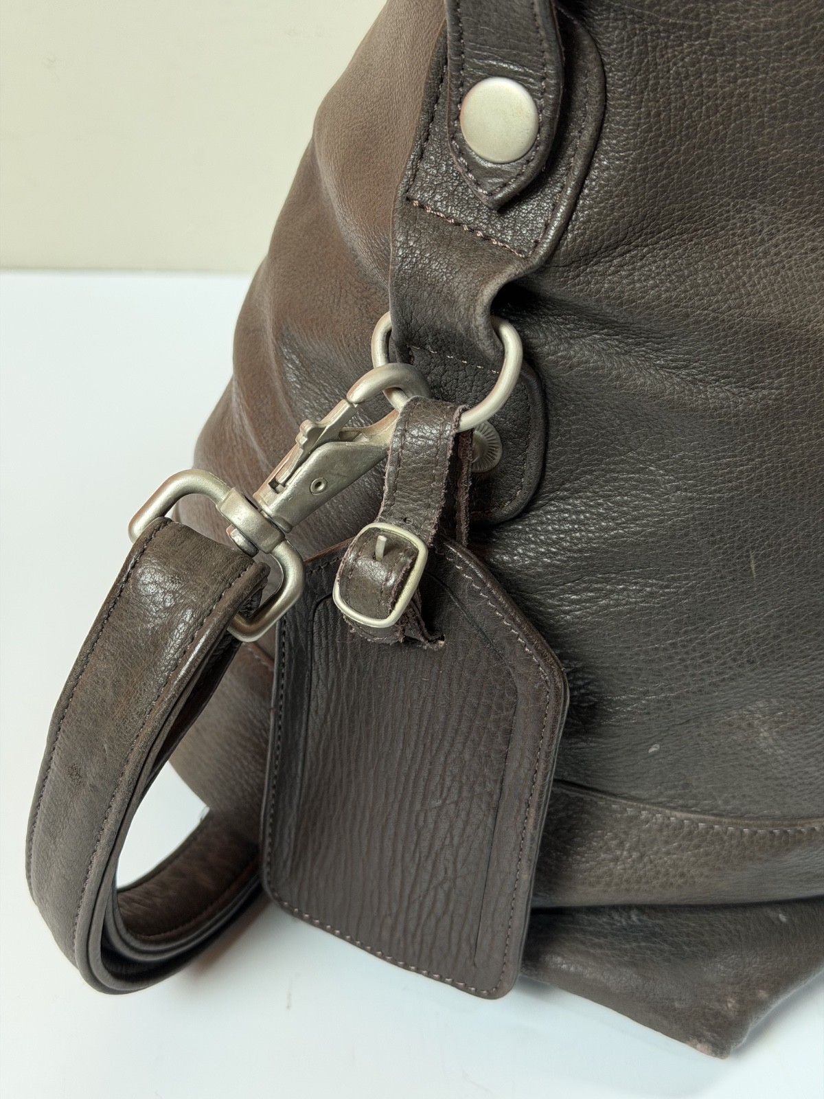 Vintage Brown Leather Duffle Bag Weekender Sony Pictures Promotional 22x13x8