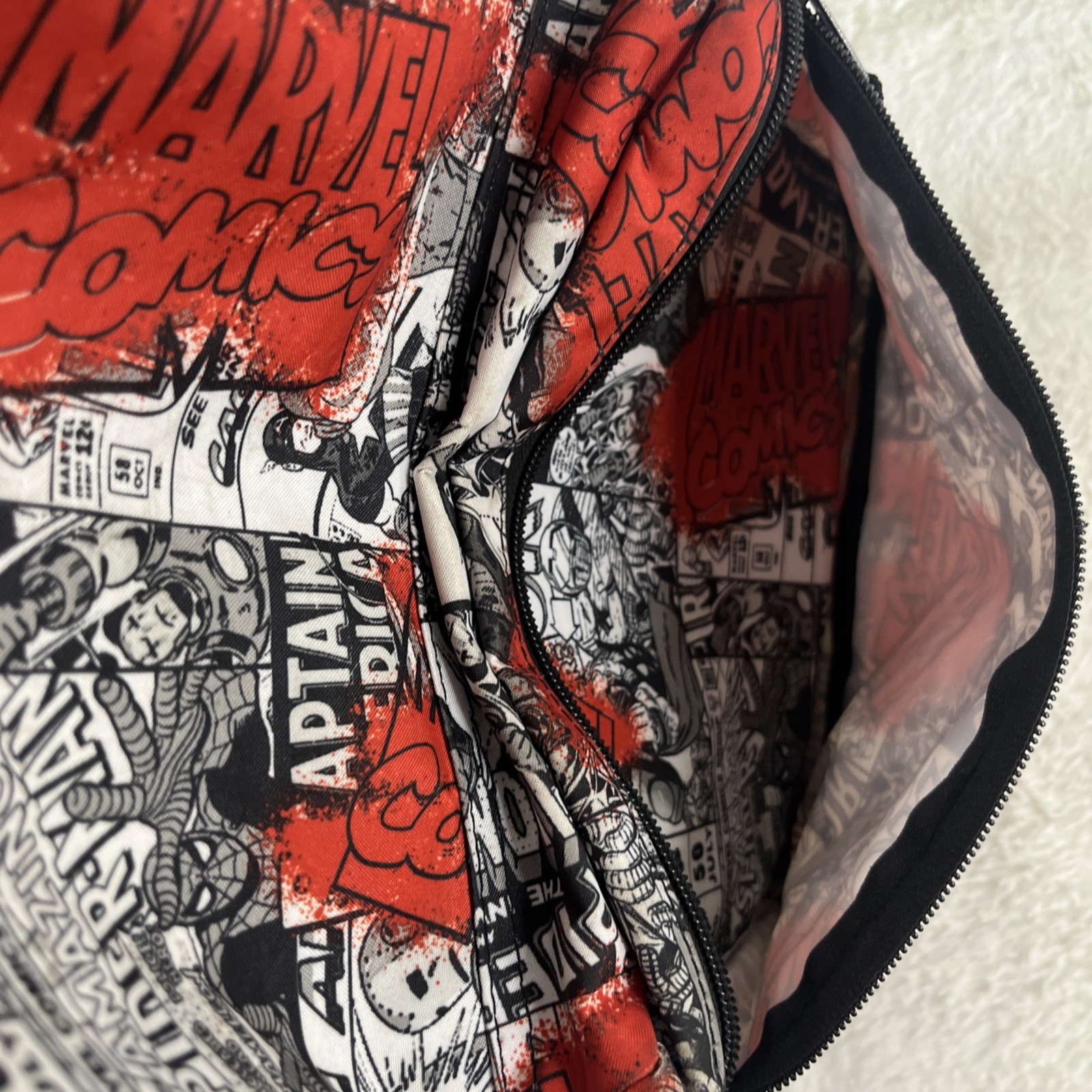 MARVEL COMIC BOOK BLACK & WHITE COVERS BACKPACK Spider-Man, Iron Man, Thor