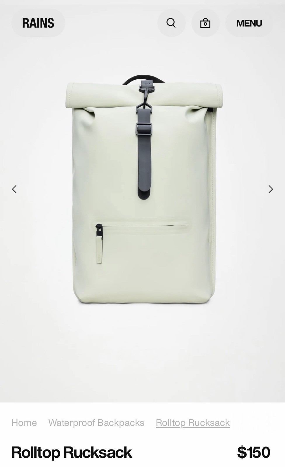Rains Rolltop Rucksack Backpack Waterproof, Sand Color, Travel
