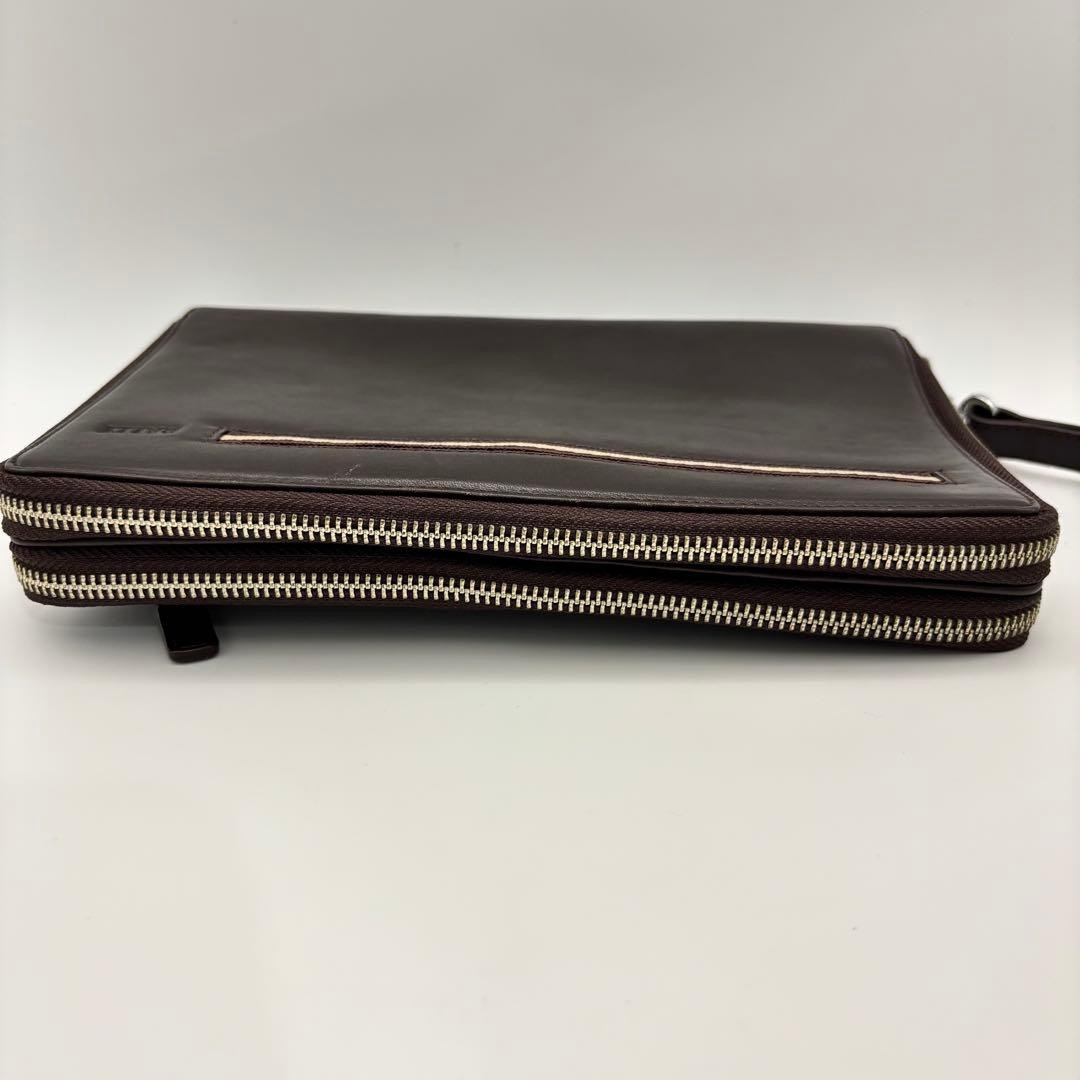 Authentic BALLY Leather Clutch Bag 16cm Brown Men’s Formal Accessory