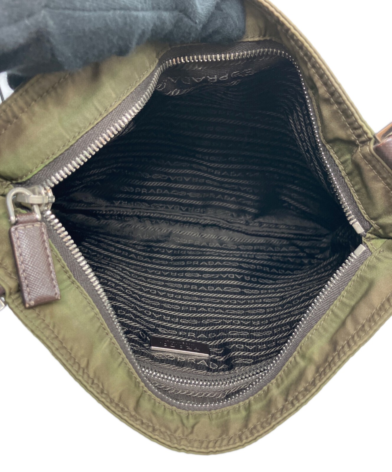 PRADA Men’s Olive Nylon Shoulder Bag with Dust Bag 29x26x5cm Metal Auth