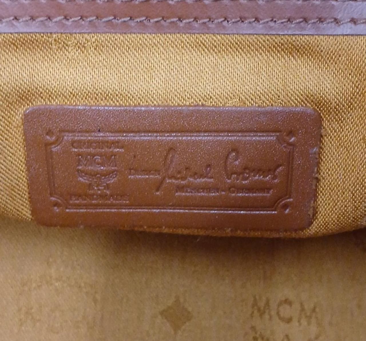 MCM Authentic Visetos Logo Handbag Camel Boston Bag Vintage w/ Shoulder Strap