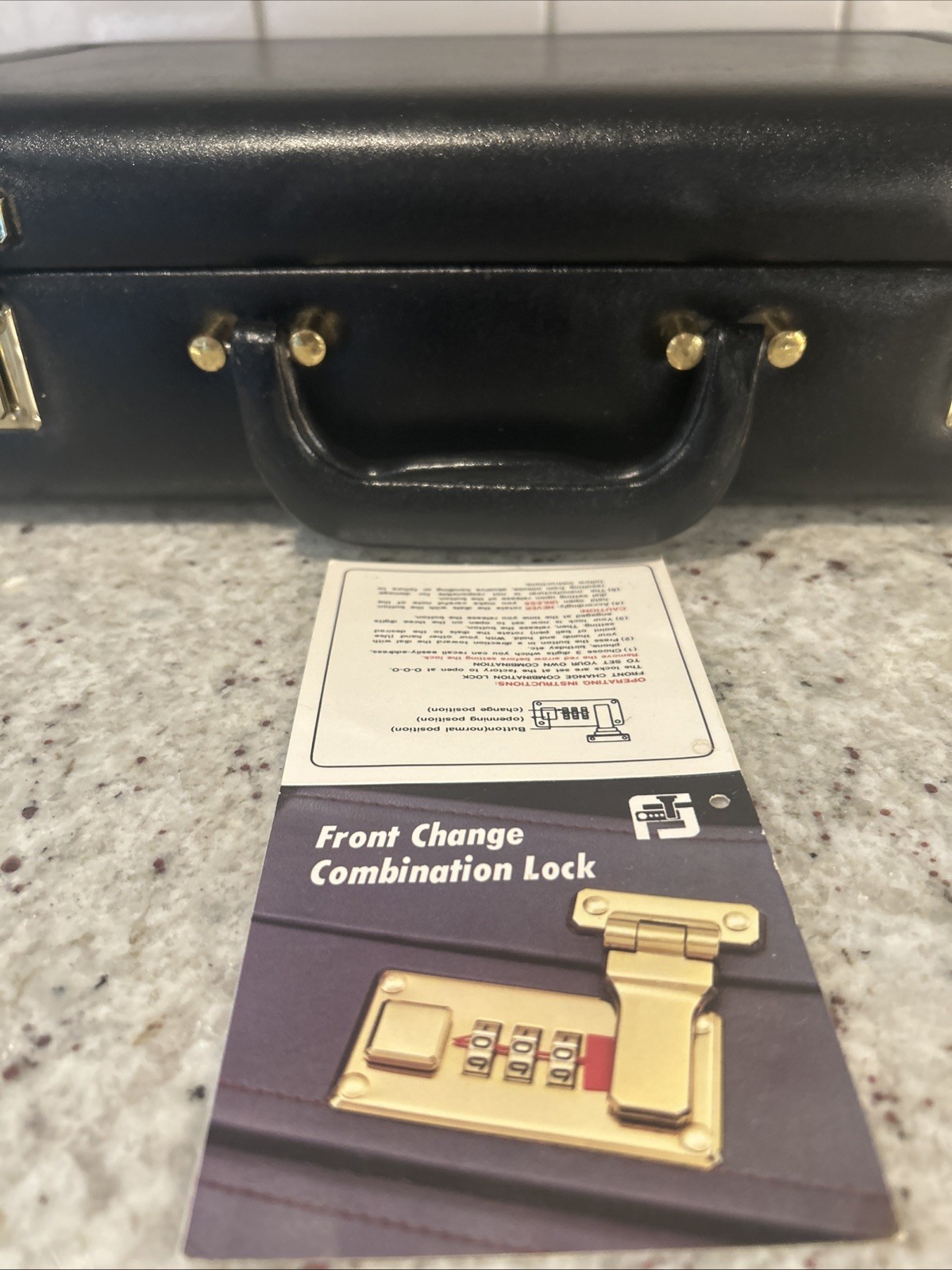 Vintage Black Leather Attache Briefcase with A Lock Dual Push Mechanism