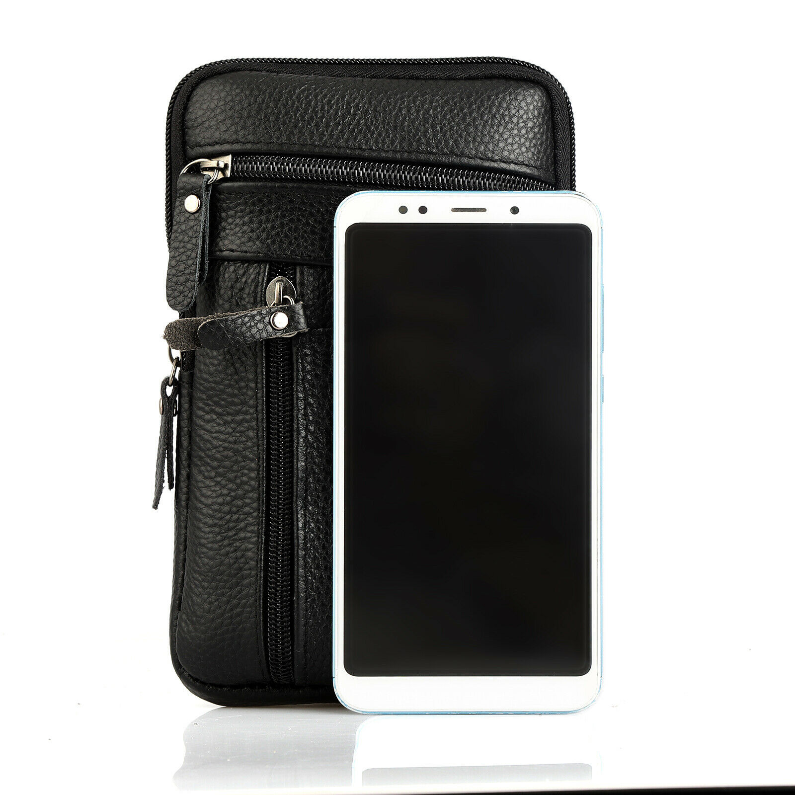 Leather Men Cell Phone Loop Belt Bag Waist Holster Pack Shoulder Pouch Crossbody