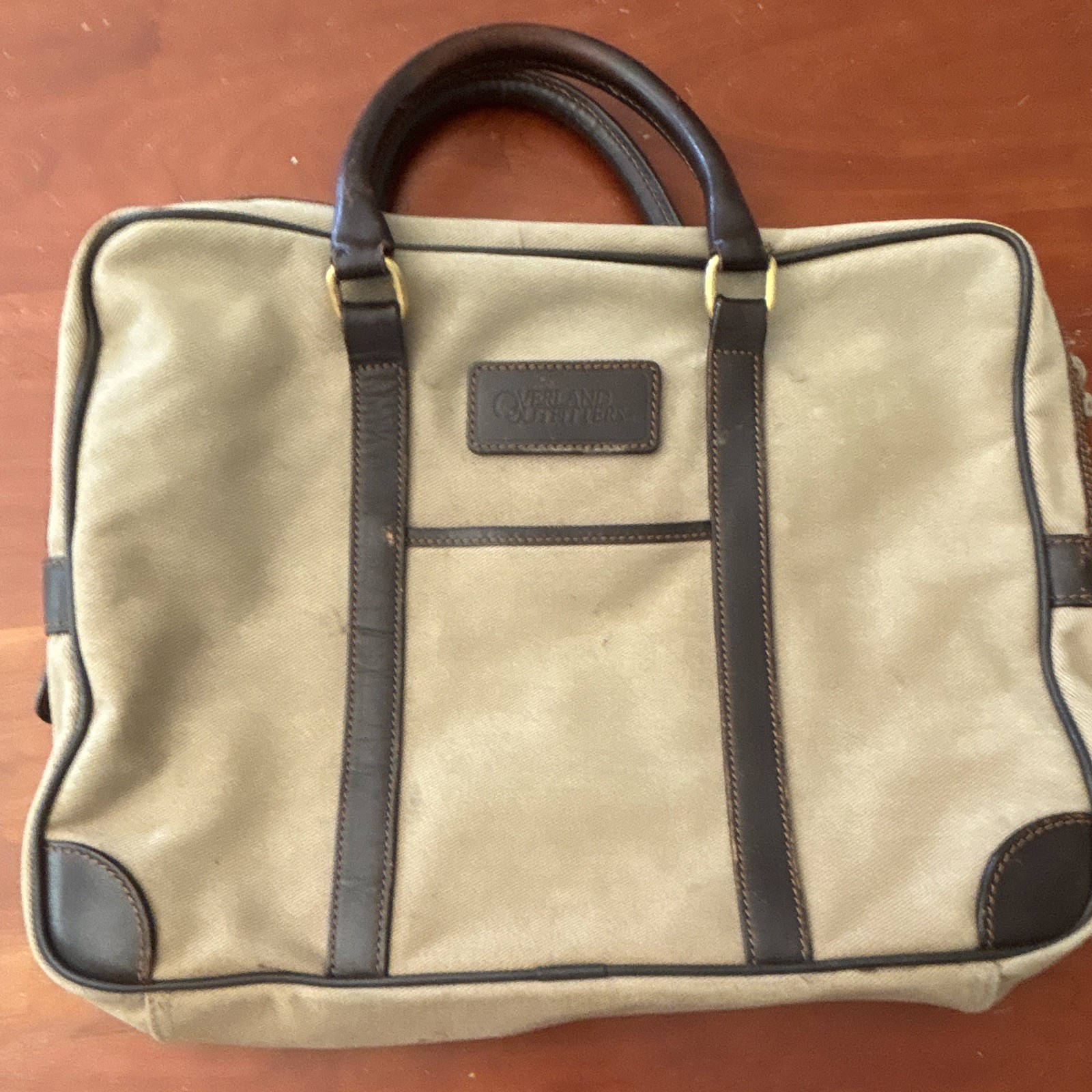 Overland Outfitters Men’s Zip Briefcase/Document Case Beige Brown Inner Pockets