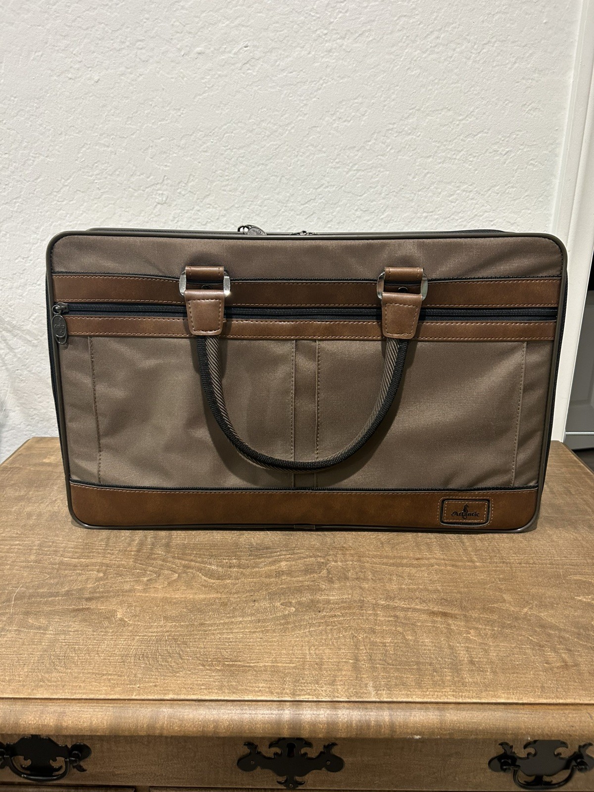 Atlantic Men’s Messenger Briefcase Bag Tan Canvas/ Brown Leather
