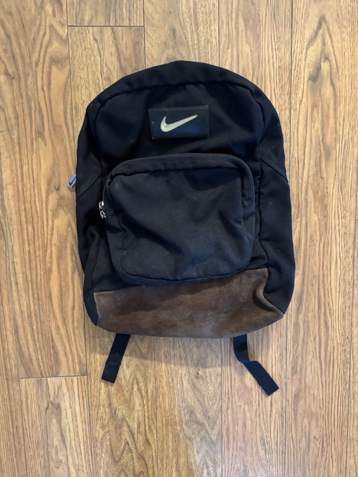 Nike Vintage Backpack Black/Brown Suede, Center Swoosh, 90s Sportswear Retro