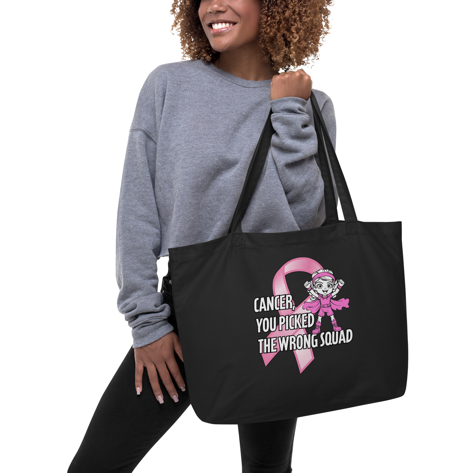Cancer Awareness Month | You Picked the Wrong Squad | Large organic tote bag
