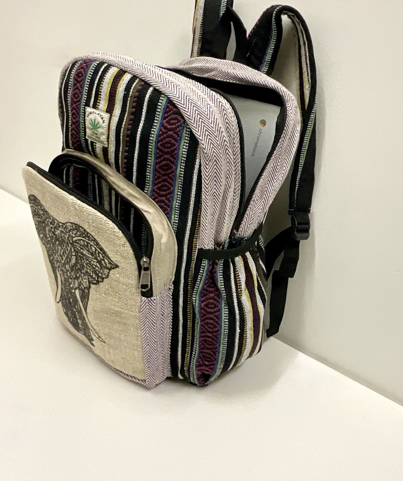 Handmade Hemp Backpack Elephant With Laptop Pocket Nepal Fair Trade Hiking Boho