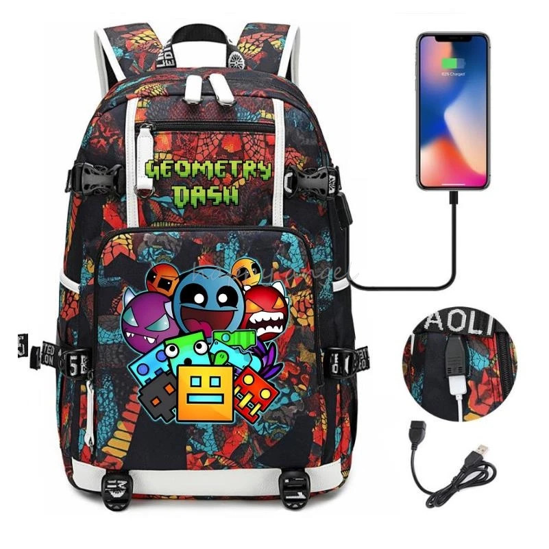 Geometry* Dash Printing Backpack Usb Charge School Bag Student Bookbag Backpacks
