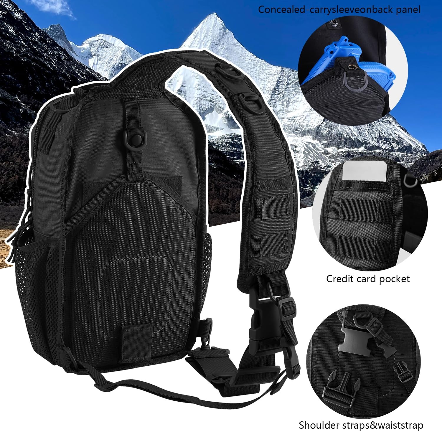 Rover Sling Pack Tactical Shoulder Sling Bag Backpack with Bottle Holder Cros…