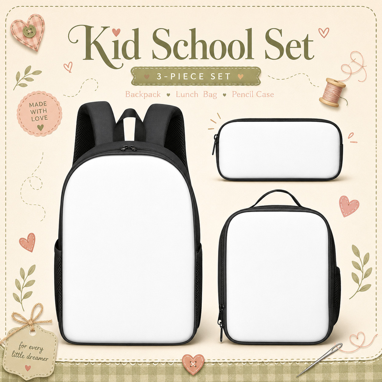 Personalized Game Syle Backpack Set Custom Name School Bag Mine-craft Lunch Box