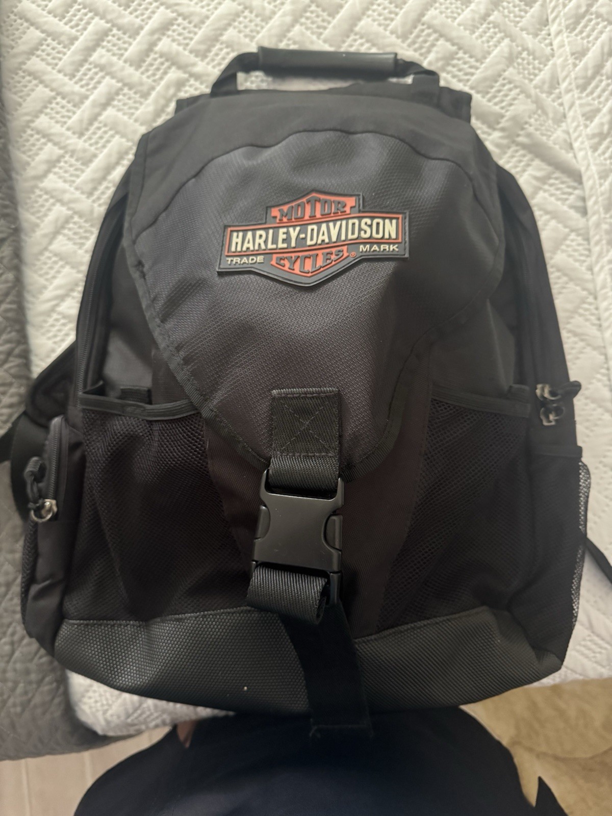 HARLEY DAVIDSON BACKPACK Black Padded Helmet Laptop Bag LARGE Nylon NEVER USED!