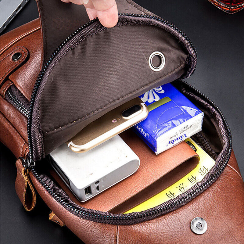 Men’s Sling Backpack Genuine Leather Chest bag Crossbody Bag Shoulder Bag New S